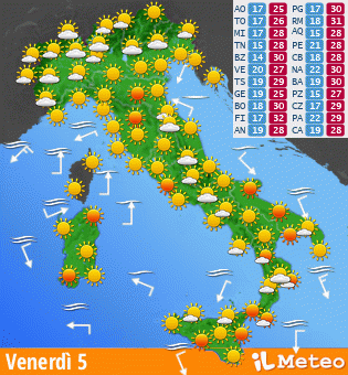 Il tempo in Italia domani