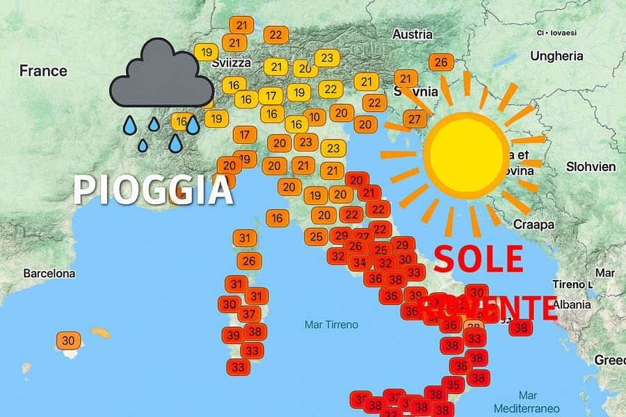 Meteo, Italia divisa in due: quasi autunno al Nord, caldo estremo al Sud con 44°C in Puglia