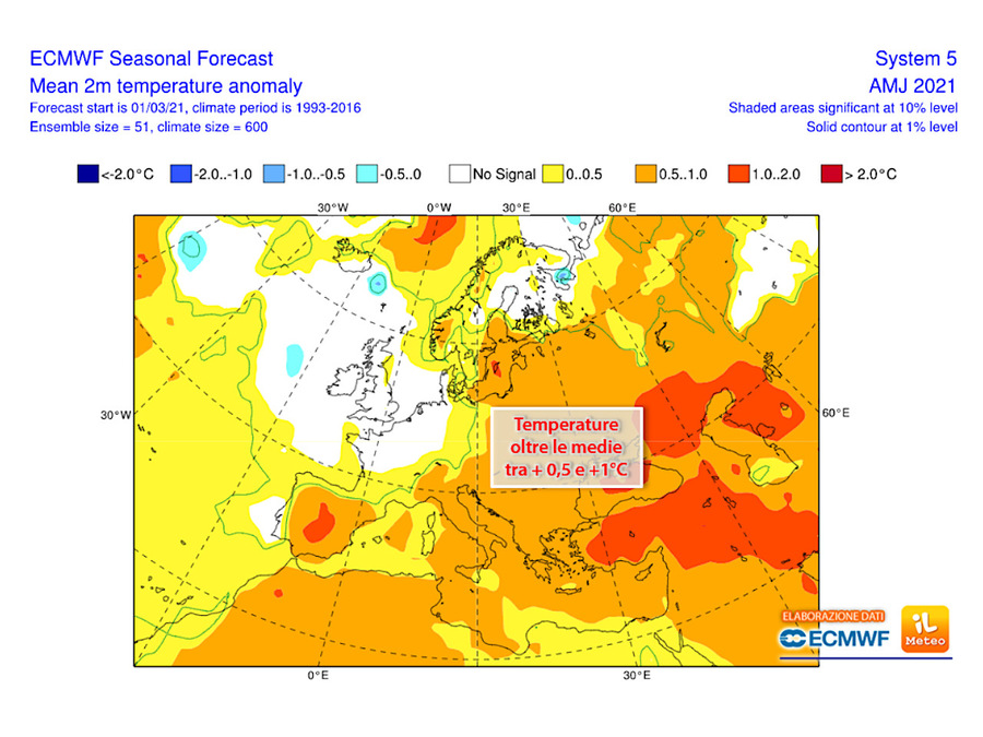 Temperature sopra la media (fonte: ECMWF) Temperature sopra la media (fonte: ECMWF)