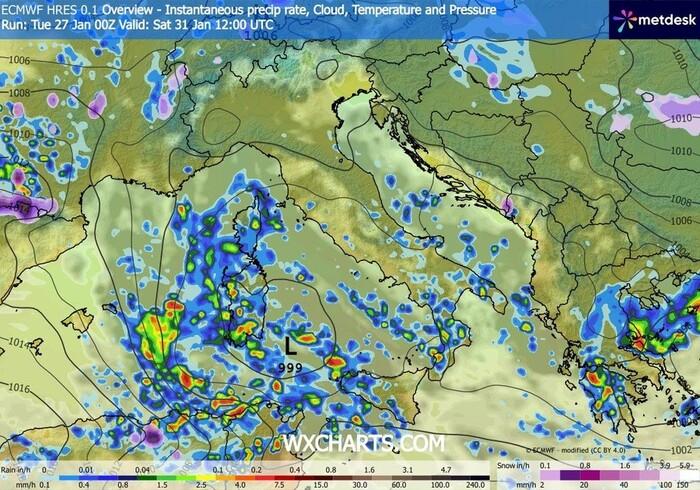 Precipitazioni previste per la giornata di Sabato 31 Gennaio