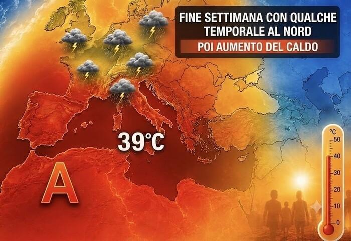 Fine settimana con qualche temporale al Nord poi aumento del caldo fino a 39°C