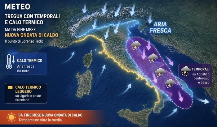 Tregua con temporali e calo termico