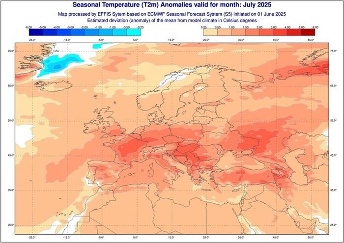 Temperature sopra la media a Luglio e Agosto (fonte : ECMWF)