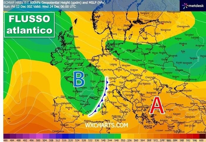 Ripresa del flusso perturbato dal Nord Atlantico in vista delle feste di Natale