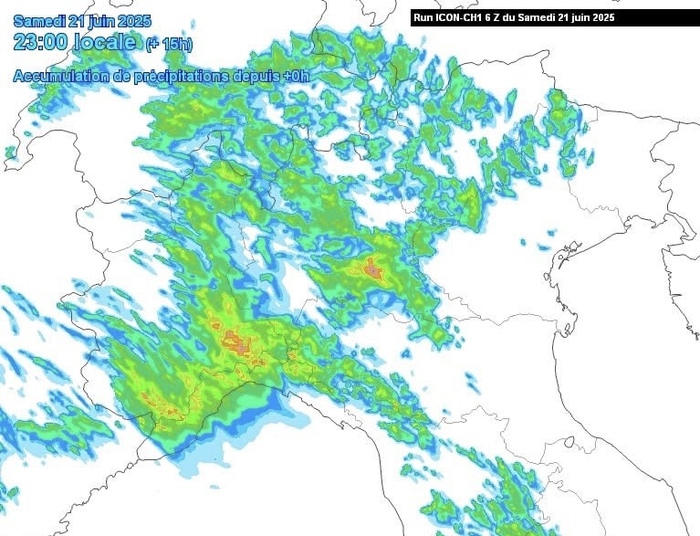 Le precipitazioni previste per il pomeriggio di Sabato 21 Giugno
