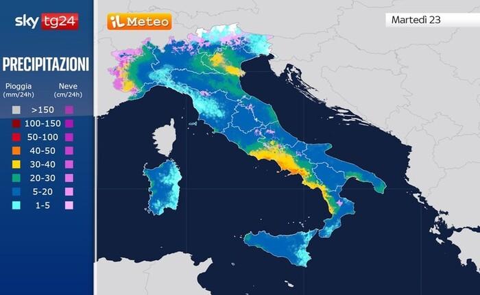 Piogge e nevicate previste in avvio della settimana di Natale