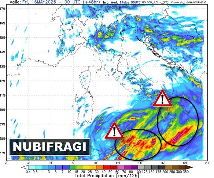 Zone a rischio nubifragi e piogge alluvionali sulla Sicilia previste al passaggio del ciclone