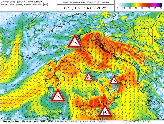 Raffiche di vento previste per Venerdì 14 Marzo
