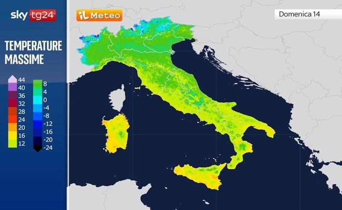 Temperature massime previste per Domenica 14 Dicembre