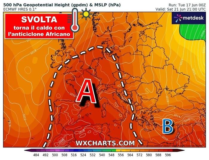 Anticiclone africano in rinforzo verso l'Italia 