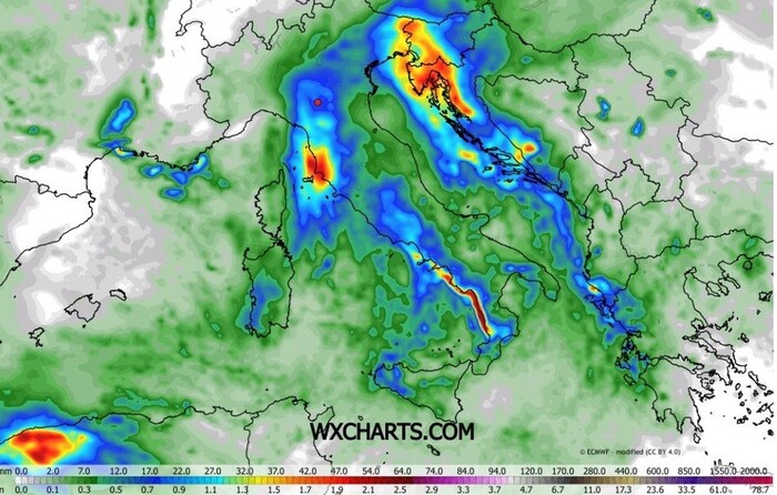 Gli accumuli di pioggia previsti per Mercoledì 4 Febbraio 2026
