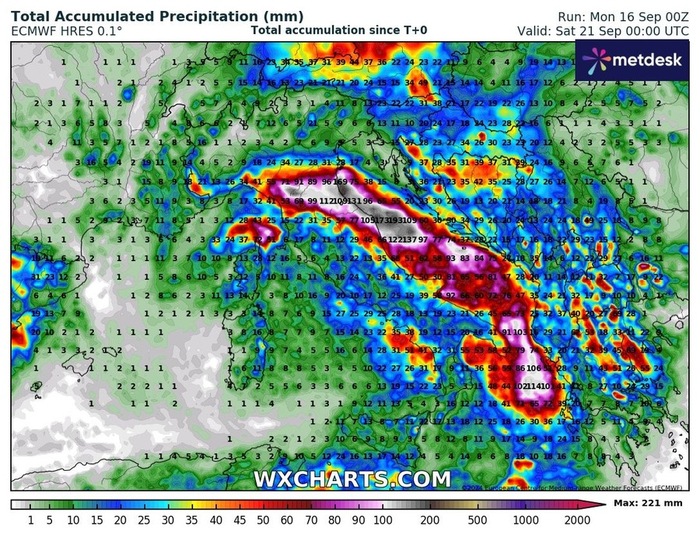Gli accumuli di pioggia previsti da Martedì 17 a Domenica 22 settembre