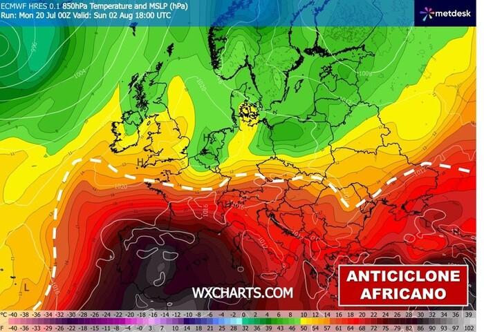 Anticiclone subtropicale africano in rinforzo verso il Mediterraneo e l'Italia in avvio di Agosto