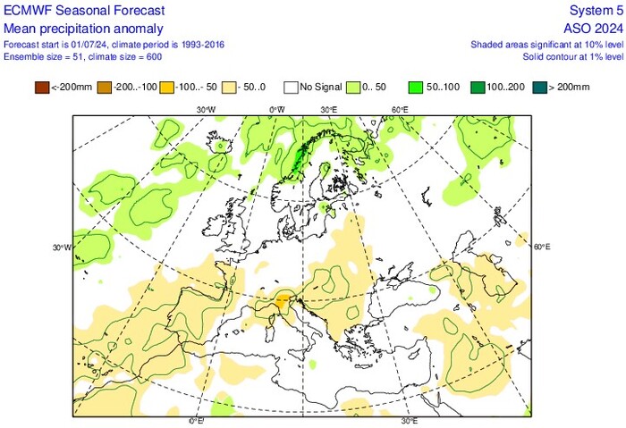 Le precipitazioni previsti ad Agosto