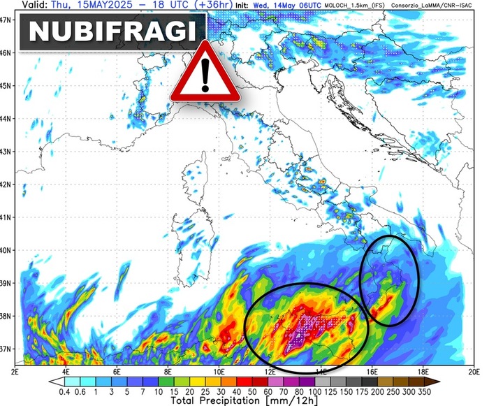 Zone a rischio nubifragi e piogge alluvionali sulla Sicilia previste al passaggio del ciclone