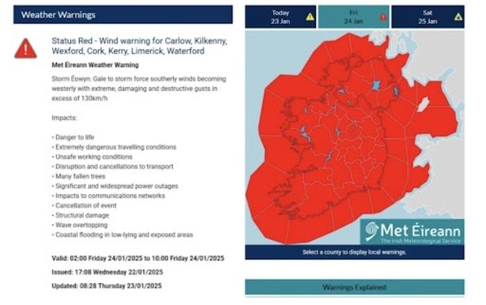 Allerta Rossa Irlanda: img a cura di Met Eireann