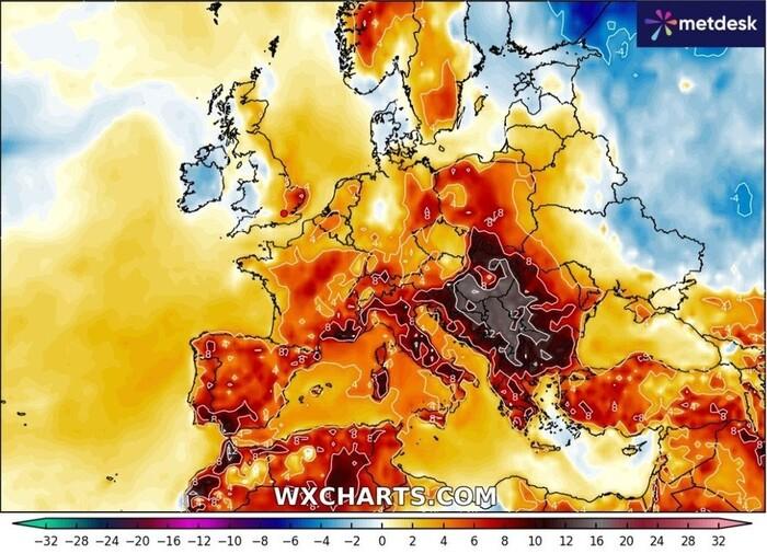 Anomalie termiche previste per metà settimana