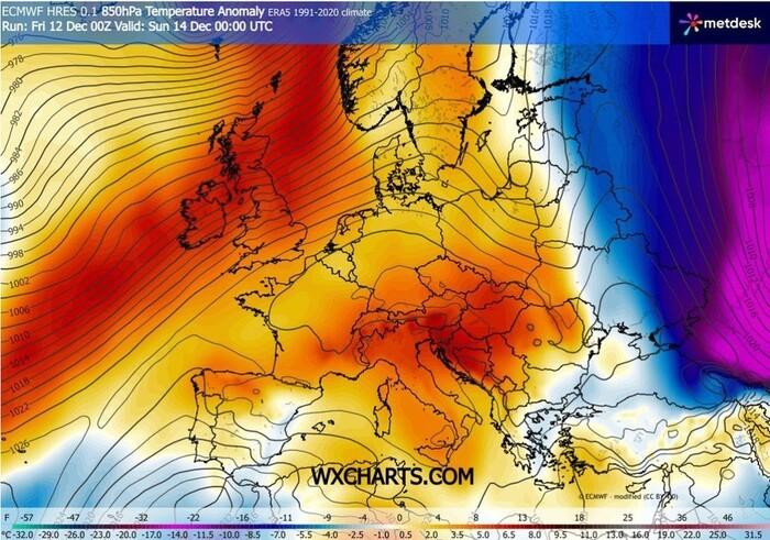 Anomalie termiche previste a cavallo di questo weekend