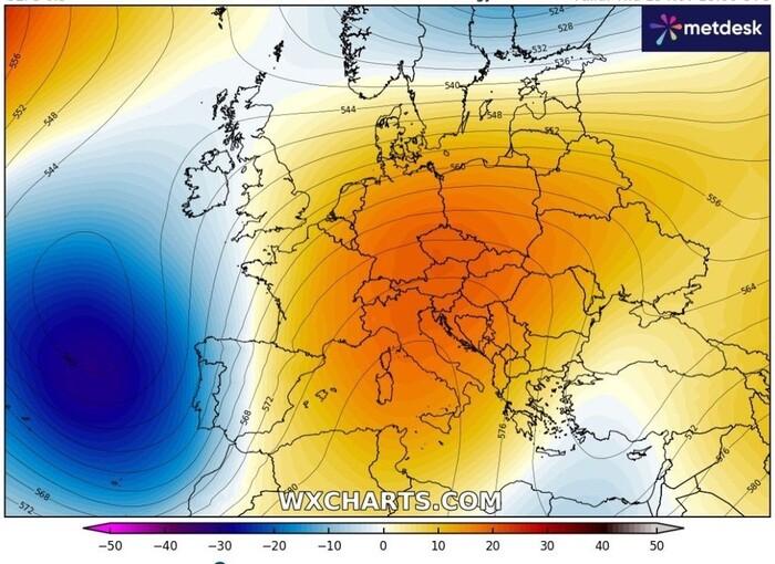 Situazione barica prevista per metà settimana