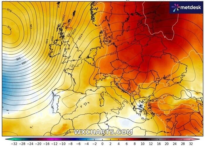 Le anomalie termiche previste per metà della prossima settimana