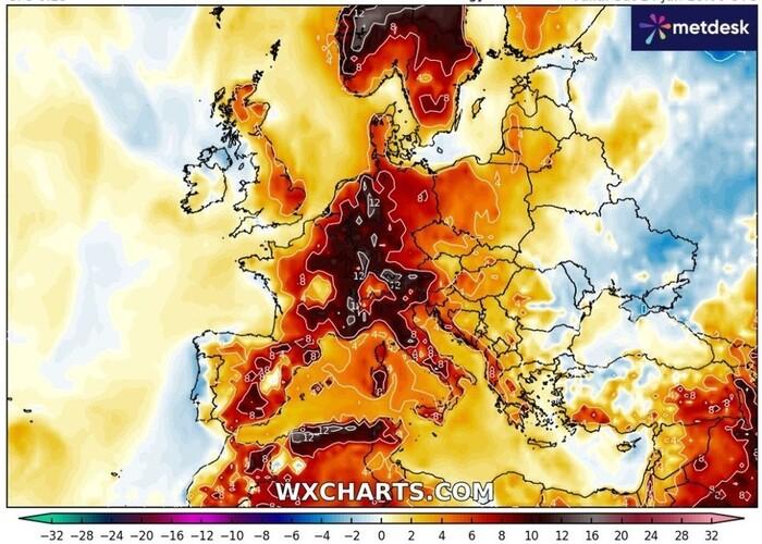 Le anomalie termiche previste da Sabato 14 Giugno