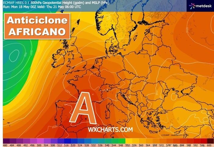 Vasta anticiclone subtropicale (africano) in rimonta sull'Europa