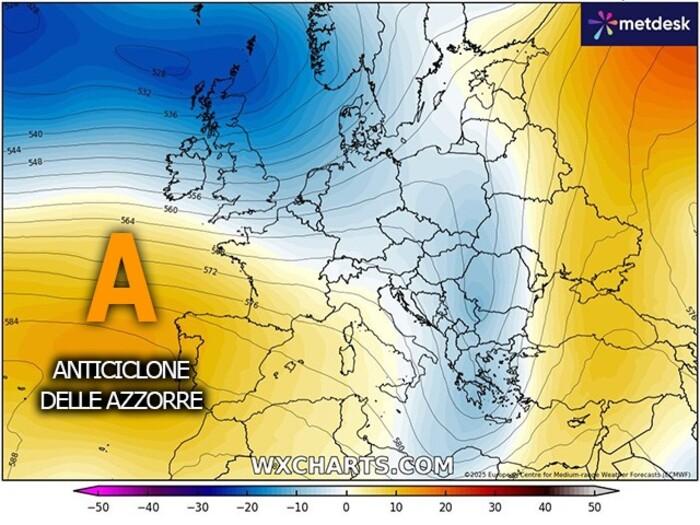 Migliora sul bacino del Mediterraneo con l'anticiclone delle Azzorre