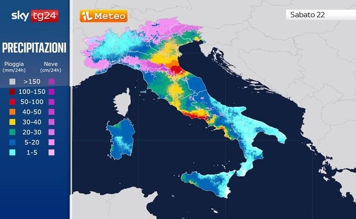 Piogge e nevicate previste sull'Italia