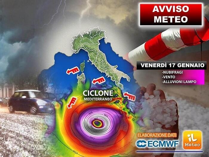 Avviso Meteo: Venerdì 17 Gennaio rischio alluvioni su Calabria, Sicilia e Sardegna