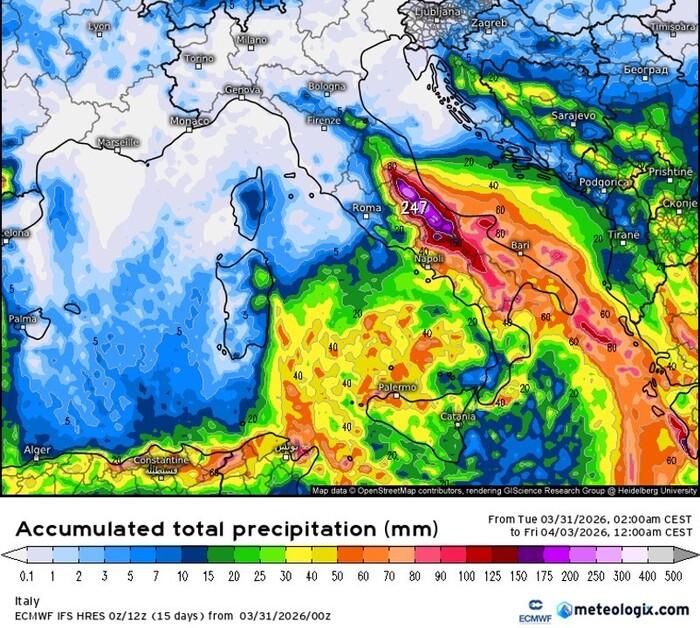Fino a 25 mm di pioggia: le zone a rischio nubifragi e piogge alluvionali