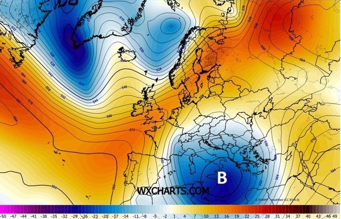 Situazione barica prevista per metà settimana
