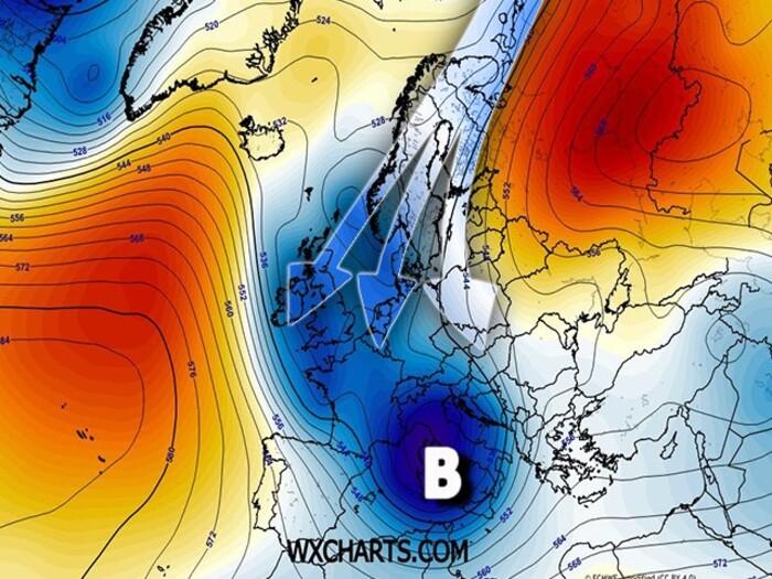 Situazione barica prevista tra Giovedì 26 e Venerdì 27 Marzo