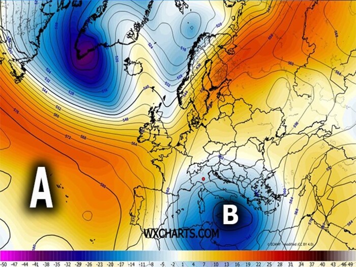 Situazione barica prevista per Mercoledì 1 Aprile