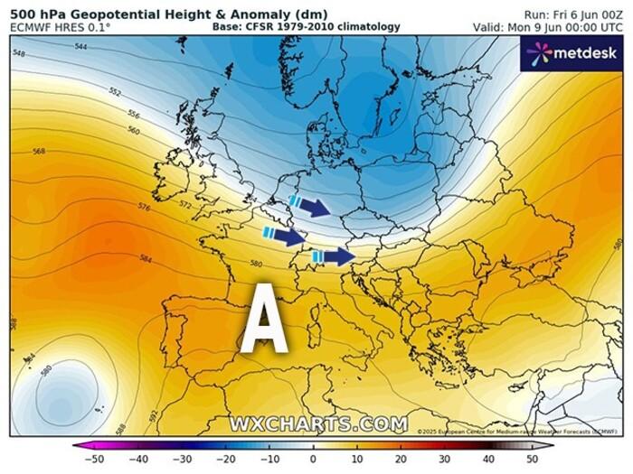 Situazione barica tra Sabato 7 e Domenica 8 Giugno