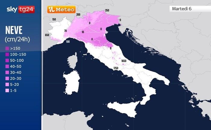 La neve prevista per Giovedì 30 Novembre