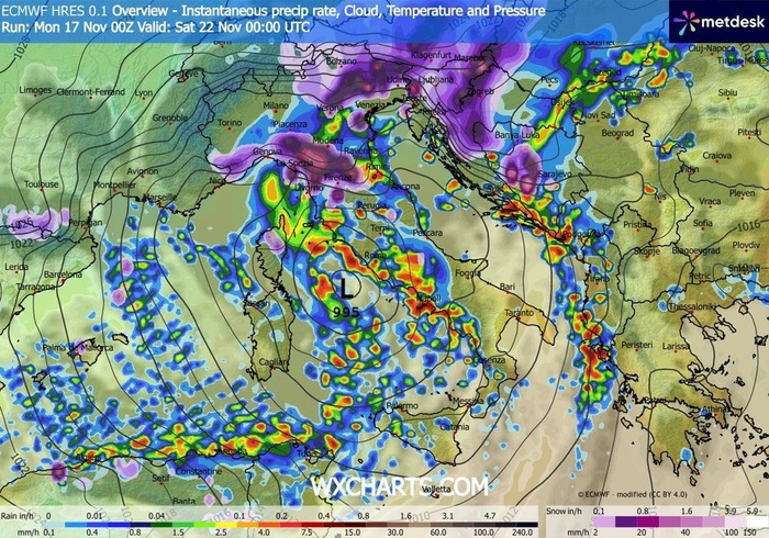 Vortice sull'Italia sabato 22