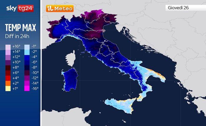 Forti differenze di temperatura massima tra Mercoledì 25 e Giovedì 26 Marzo