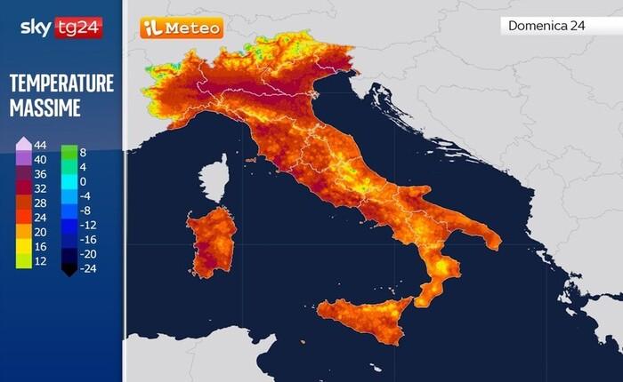 Temperature massime previste per la giornata di Domenica 24 Maggio