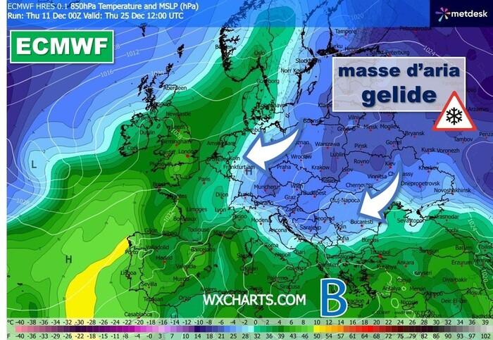 Ipotesi centro europeo (ECMWF): masse d'aria fredde dalla Russia verso l'Italia