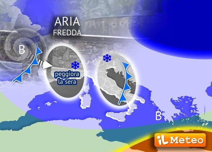 Perturbazione dalla Groenlandia verso l'Italia,