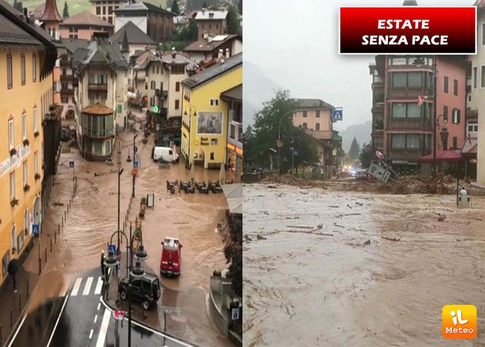 Il centro di Moena invaso dall'acqua
