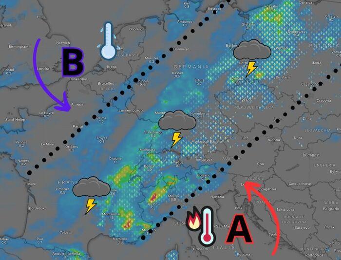 La pericolosa linea in cui convergono correnti calde e più fresche
