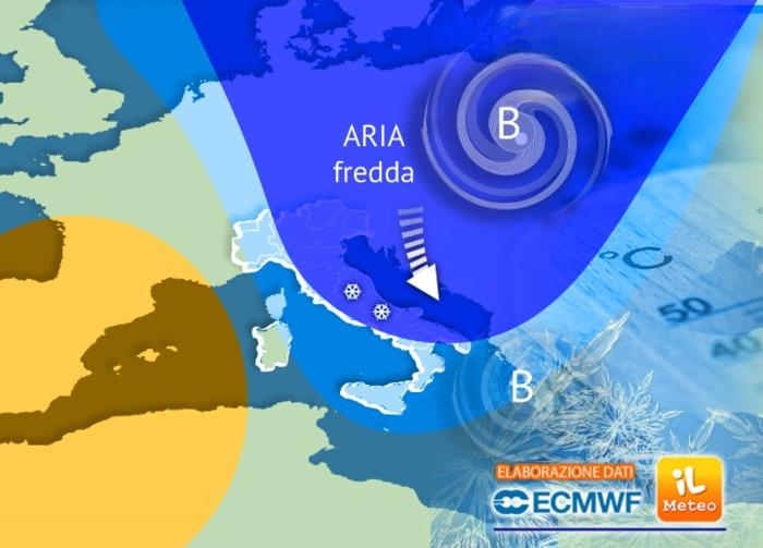 Maltempo e freddo al Centro-Sud, soleggiato al Nord
