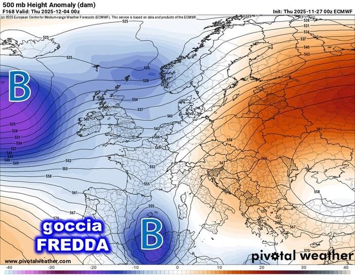 Goccia fredda in quota in avvicinamento verso l'Italia