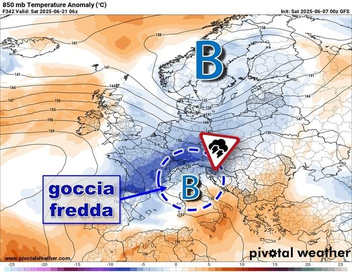 Possibile goccia fredda dopo la metà di Giugno: svolta temporalesca sull'Italia