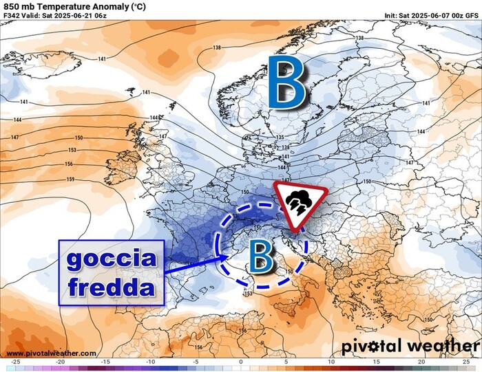 Possibile goccia fredda dopo la metà di Giugno: svolta temporalesca sull'Italia