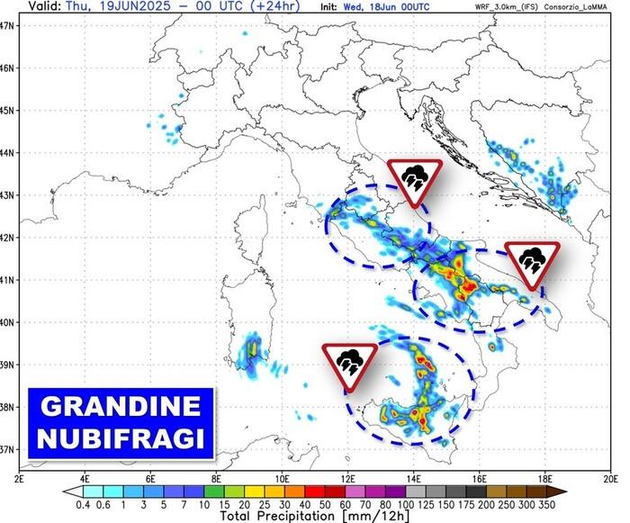 Zone a rischio forti temporali e grandinate nelle prossime ore