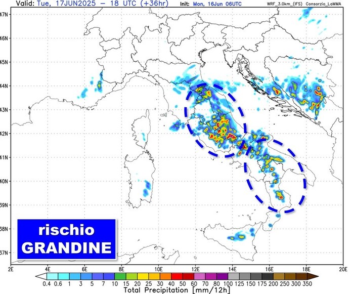 Zone a rischio grandine per Martedì 17 Giugno