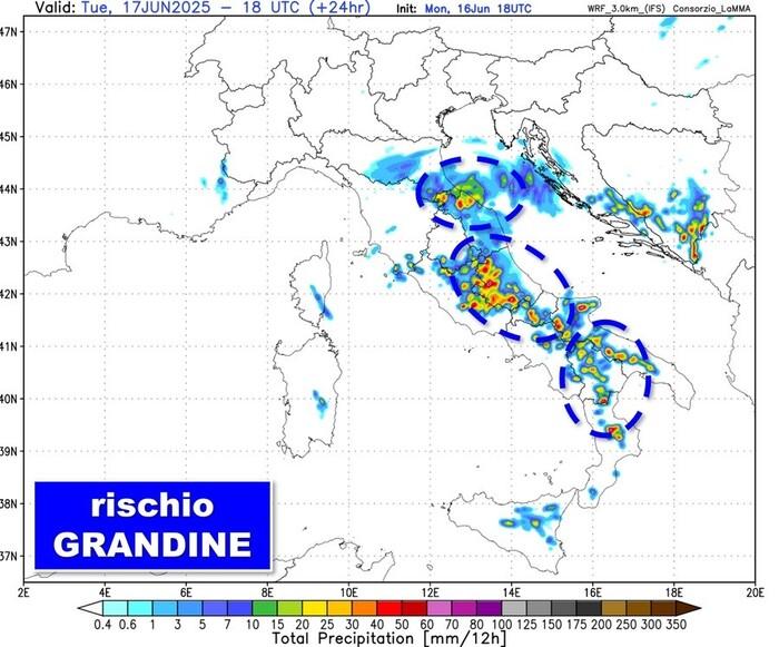 Zone a rischio forti temporali e grandinate nelle prossime ore