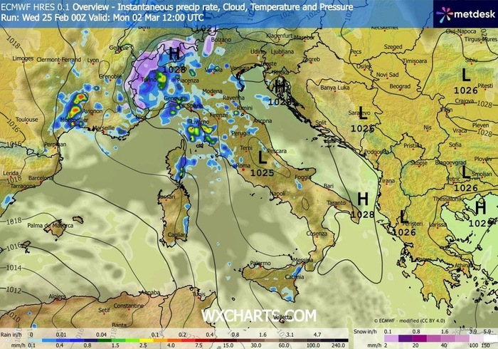 Le piogge previste per inizio settimana